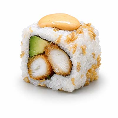 Gebratenes Hähnchen nach kalifornischer Art, Avocado, Frühlingszwiebeln, gegrillte Zwiebeln, hausgemachte rote Soße – Easy Sushi
