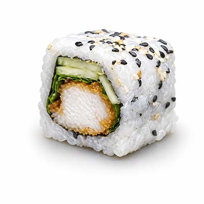 Gebratenes Hähnchen nach kalifornischer Art, Rucola, Parmesan, sonnengetrocknete Tomaten, Pesto, Sesamsamen – Easy Sushi