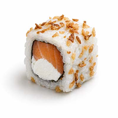 Kalifornischer Lachs und Käse, gegrillte Zwiebeln – Easy Sushi