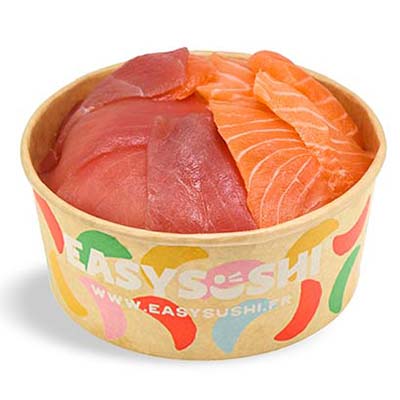Gemischtes Chirashi mit Thunfisch und Lachs auf einem Bett aus gesäuertem Reis – Easy Sushi