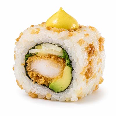 Gebratenes Hähnchen nach kalifornischer Art, Avocado, Rucola, Parmesan, gegrillte Zwiebeln, Currysauce – Easy Sushi