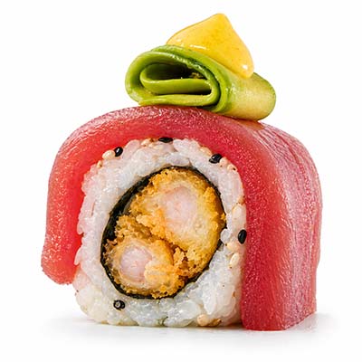 Regenbogen-Tempura-Garnelen, Avocadoblätter, Thunfisch-Nigiri, Currysauce – Easy Sushi