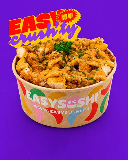 Easy Crush'ty: Algerische und thailändische Sauce, gebratene Hähnchenfilets, Reis, Röstzwiebeln, Petersilie – Easy Sushi