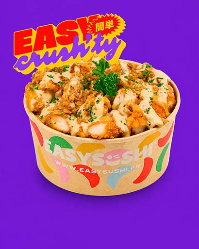 Easy Crush'ty Tasty und algerische Sauce, gebratene Hähnchenfilets, Reis, Röstzwiebeln, Petersilie - Easy Sushi