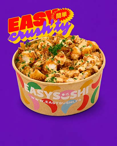 Einfache Crush'ty rote Thai-Sauce, gebratene Hähnchenfilets, Reis, Röstzwiebeln, Petersilie - Easy Sushi