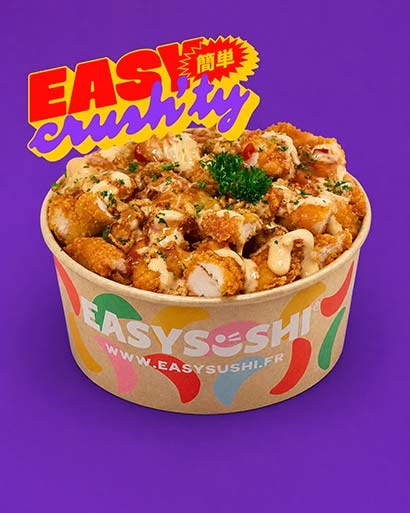 Easy Crush'ty Tasty und Thai-Sauce, gebratene Hähnchenfilets, Reis, Röstzwiebeln, Petersilie - Easy Sushi