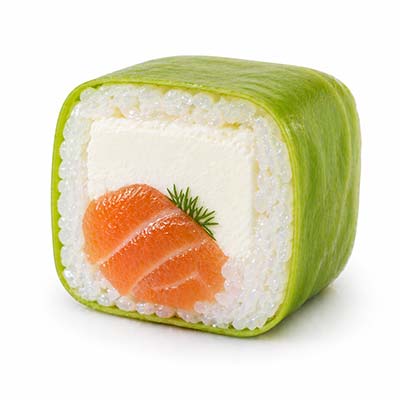 Frühlingsrolle mit Lachs und Käse, Dill, grüner Salat – Easy Sushi